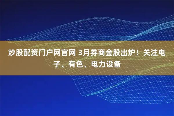 炒股配资门户网官网 3月券商金股出炉！关注电子、有色、电力设备
