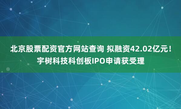 北京股票配资官方网站查询 拟融资42.02亿元！宇树科技科创板IPO申请获受理